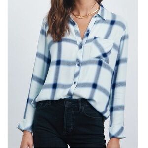 Rails Hunter White Glacier Navy Button Down Flannel Top